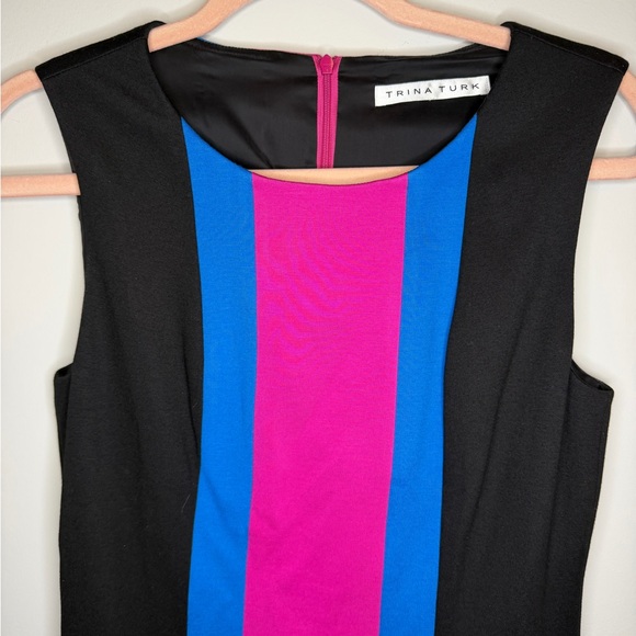 Trina Turk Colorblock Sheath Dress Pink Blue Black Sleeveless Stretch Small - Picture 3 of 13